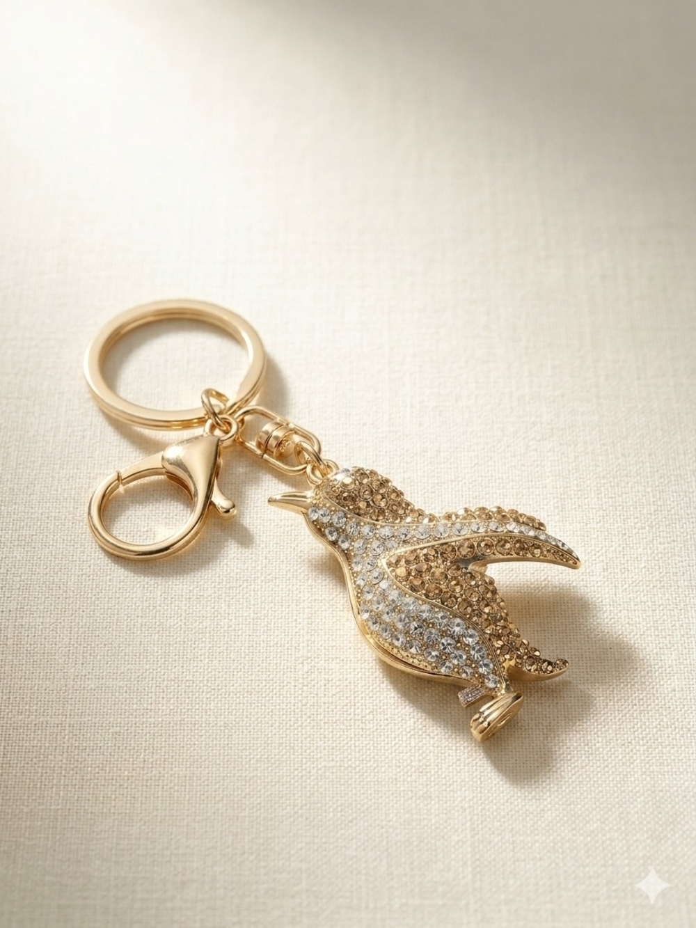 Gold Penguin Crystal Keychain Charm - Unbranded